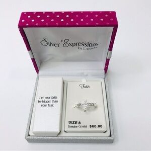 SILVER EXPRESSIONS Silver Faith Crystal Ring Size 8